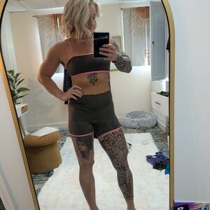 Women's High-Waist Active Biker Shorts - Charcoal with Pink Trim